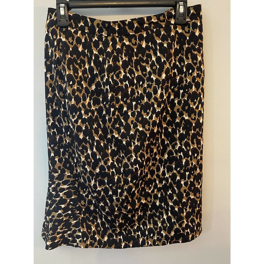 Ann Taylor Leopard Animal Print Pencil Skirt Size 8 Silk Blend Classic Career